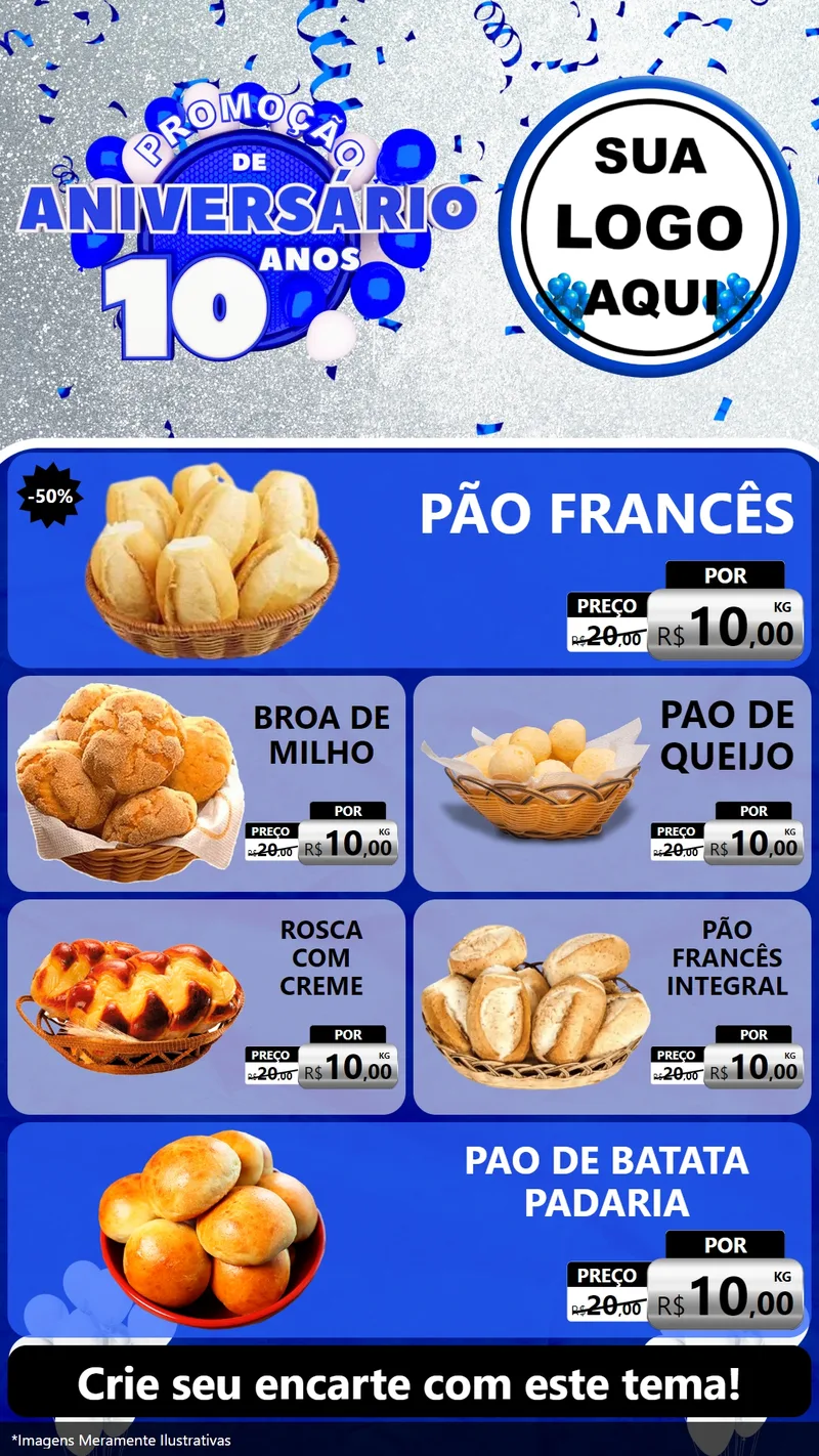 Modelo de TV para TV Vertical com o tema Promoção de Aniversário - 10 Anos para Padaria