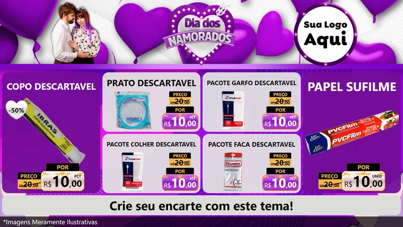 Modelo de TV para TV Horizontal com o tema Dia dos Namorados para Embalagens