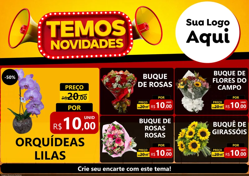 Modelo de Encarte para Encarte A4 Horizontal com o tema Temos Novidades para Floricultura e jardim