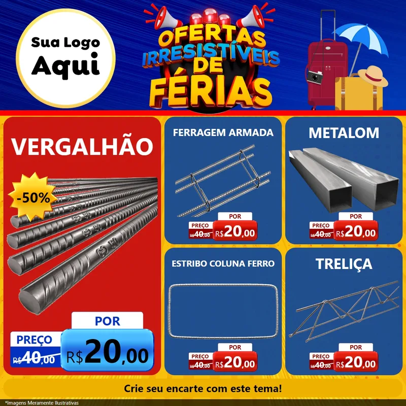 Modelo de Rede Social para Feed Facebook com o tema Ofertas Irresistíveis de Férias para Ferragens