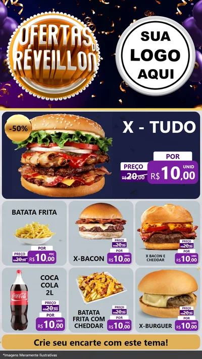 Modelo de Rede Social para Stories com o tema Ofertas de Réveillon para Hamburgueria