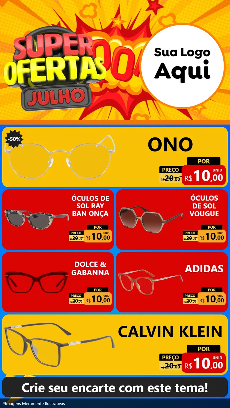 Modelo de TV para TV Vertical com o tema Super Ofertas Julho para Óticas