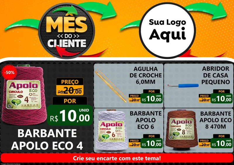 Modelo de Encarte para Encarte A4 Horizontal com o tema Mês do Cliente para Armarinho e Aviamentos