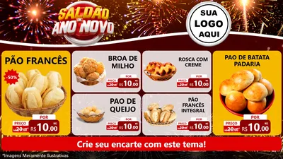 Modelo de TV para TV Horizontal com o tema Saldão de Ano Novo para Padaria