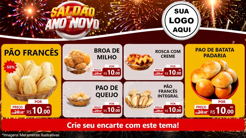 Modelo de TV para TV Horizontal com o tema Saldão de Ano Novo para Padaria