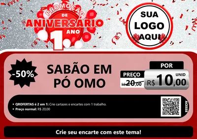 Modelo de Cartaz para Cartaz A4 Horizontal com o tema Promoção de Aniversário - 1 Ano para Produtos de Limpeza
