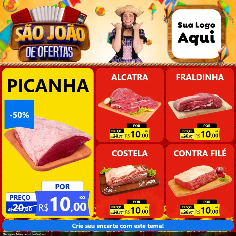 Modelo de Rede Social para Feed Facebook com o tema São João de Ofertas para Açougue