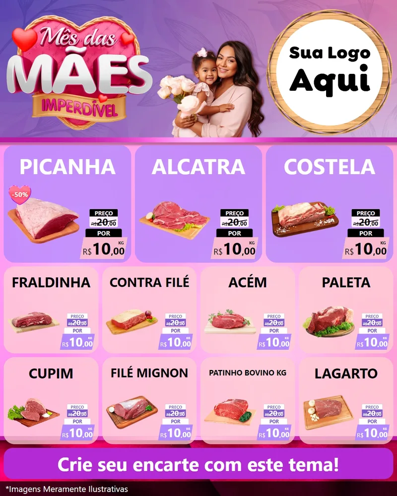 Modelo de Rede Social para Feed Instagram com o tema Mês das Mães Imperdível para Açougue