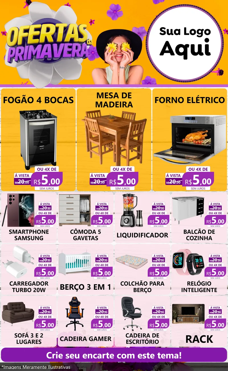 Modelo de Encarte para Encarte Grande com o tema Ofertas Da Primavera para Móveis e Eletro