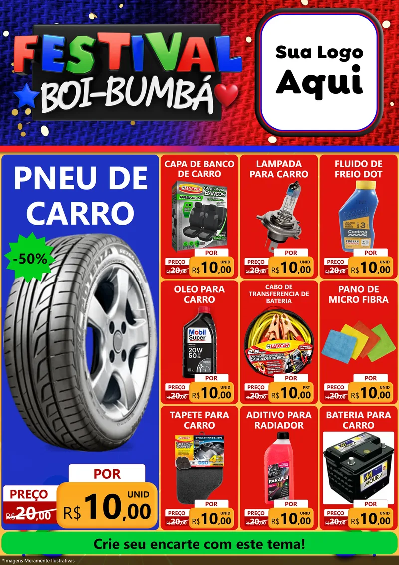 Modelo de Encarte para Encarte A4 Vertical com o tema Festival Boi-Bumbá para Auto peças