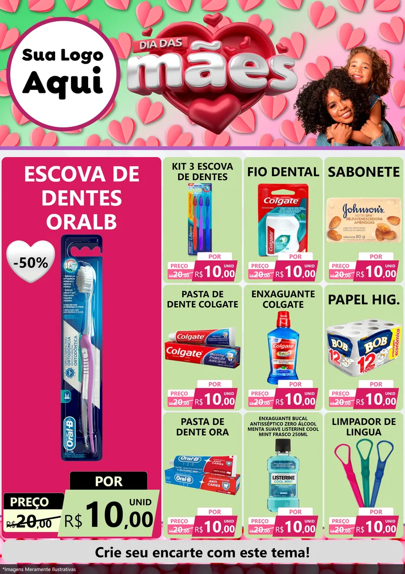 Modelo de Encarte para Encarte A4 Vertical com o tema Dia das Mães para Higiene Pessoal