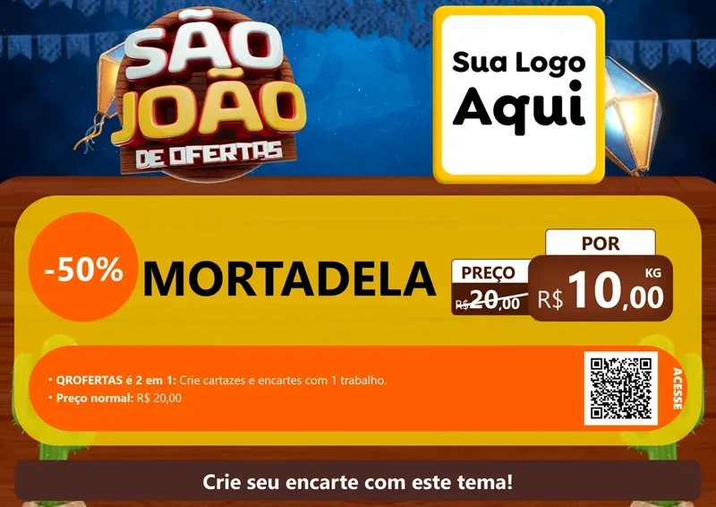 Modelo de Cartaz para Cartaz A4 Horizontal com o tema São João Ofertas Imbatíveis! - Junina para Frios e Laticínios