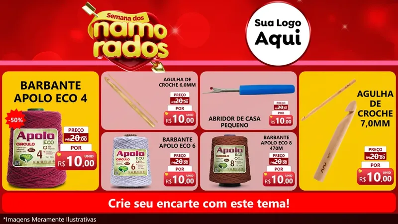 Modelo de TV para TV Horizontal com o tema Semana dos namorados para Armarinho e Aviamentos