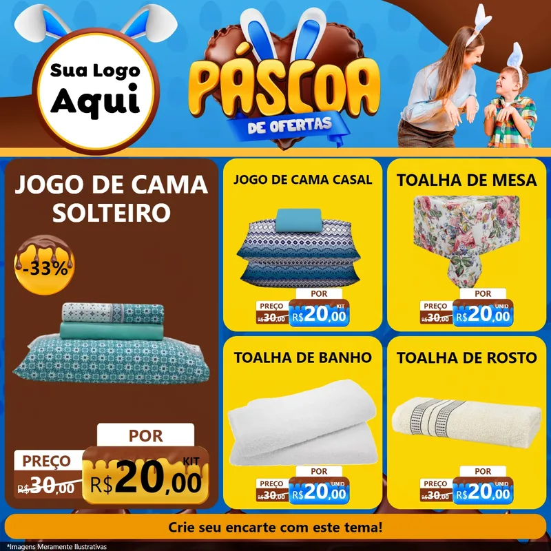 Modelo de Rede Social para Feed Facebook com o tema Páscoa de Ofertas para Cama, Mesa e Banho