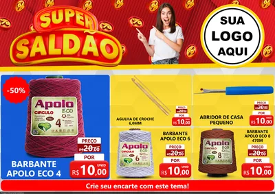 Modelo de Encarte para Encarte A4 Horizontal com o tema Super Saldão para Armarinho e Aviamentos