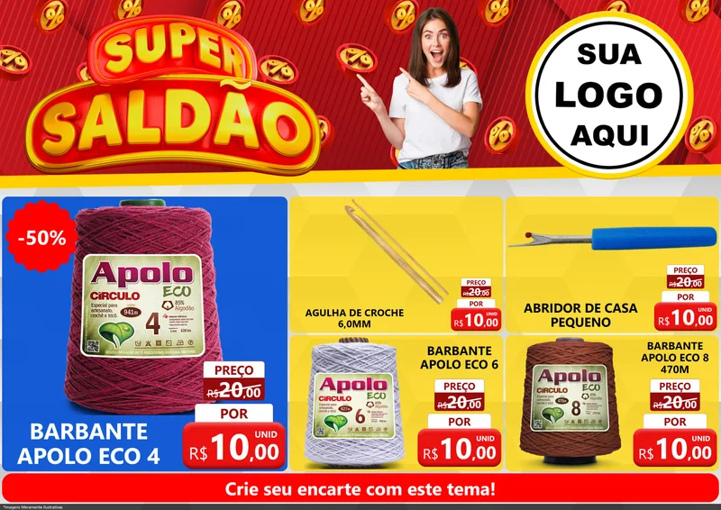Modelo de Encarte para Encarte A4 Horizontal com o tema Super Saldão para Armarinho e Aviamentos