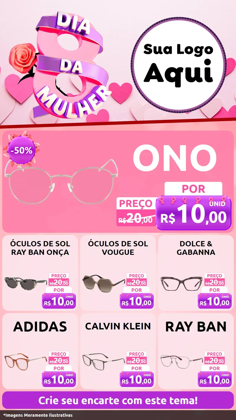 Modelo de Rede Social para Stories com o tema Dia da Mulher para Óticas