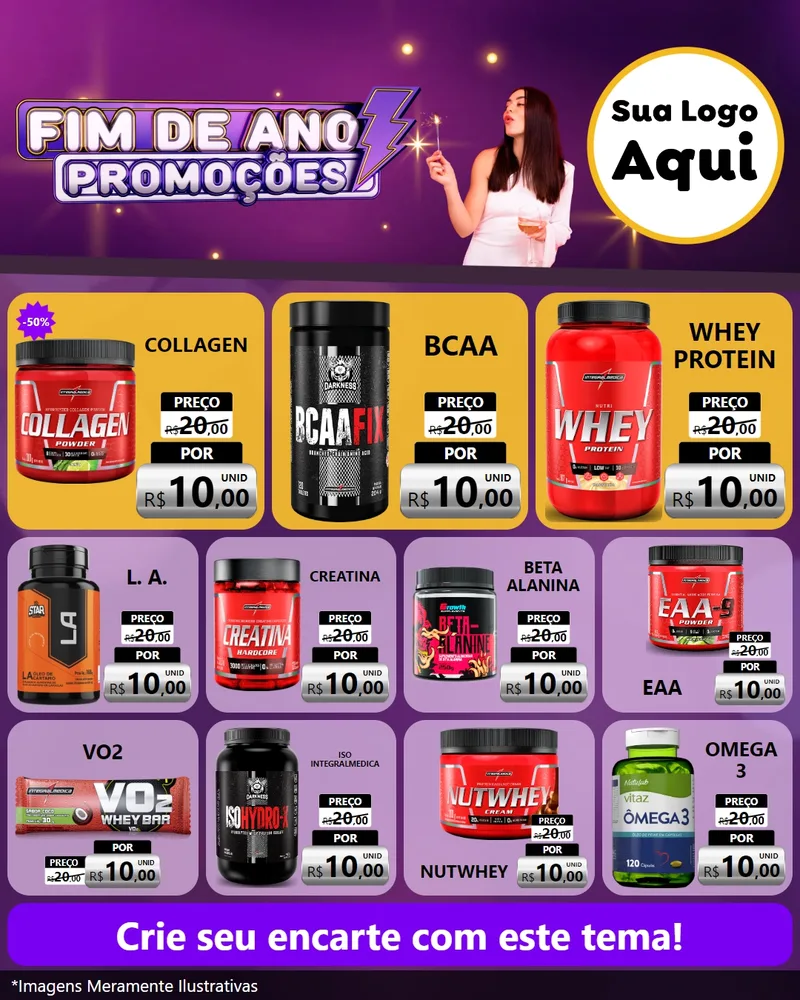 Modelo de Rede Social para Feed Instagram com o tema Fim de Ano Promoções para Suplementos alimentares
