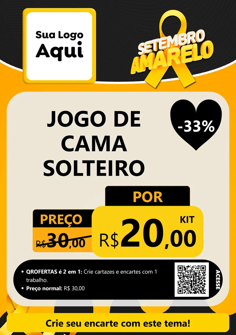 Modelo de Cartaz para Cartaz A4 Vertical com o tema Setembro Amarelo para Cama, Mesa e Banho