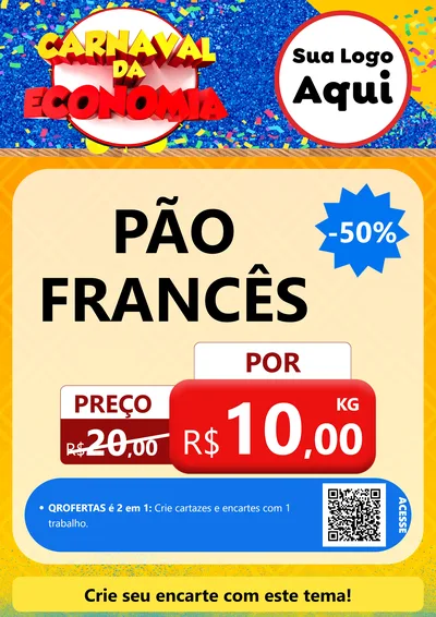 Modelo de Cartaz para Cartaz A4 Vertical com o tema Carnaval da Economia para Padaria