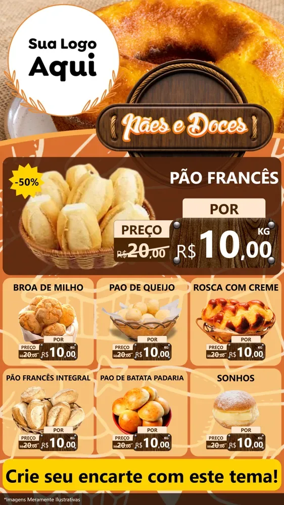 Modelo de Rede Social para Stories com o tema Padaria Pães e Doces para Padaria