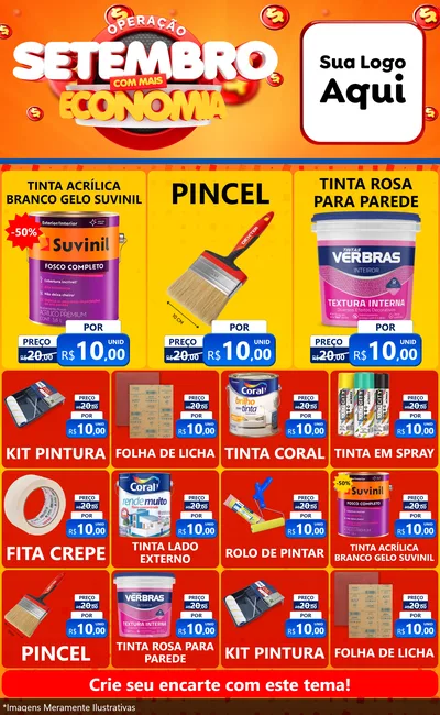Modelo de Encarte para Encarte Grande com o tema Operação Setembro Com Muita Economia para Tintas e Ferramentas