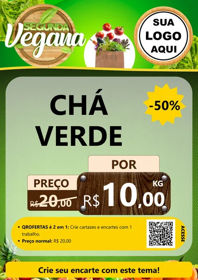 Modelo de Cartaz para Cartaz A4 Vertical com o tema Segunda Vegana para Produtos Naturais