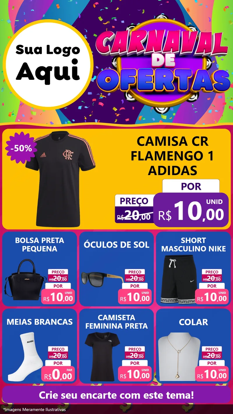 Modelo de Rede Social para Stories com o tema Carnaval de Ofertas para Roupas e acessórios