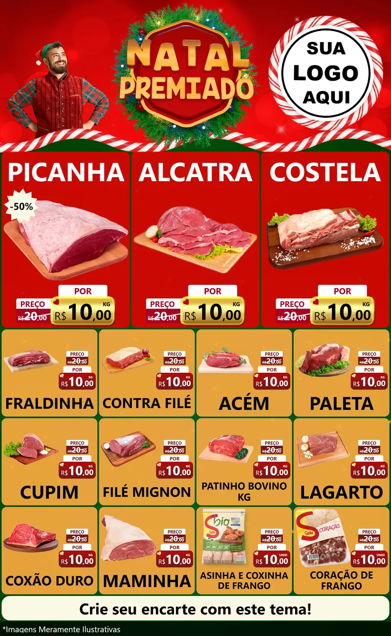 Modelo de Encarte para Encarte Grande com o tema Natal Premiado para Açougue