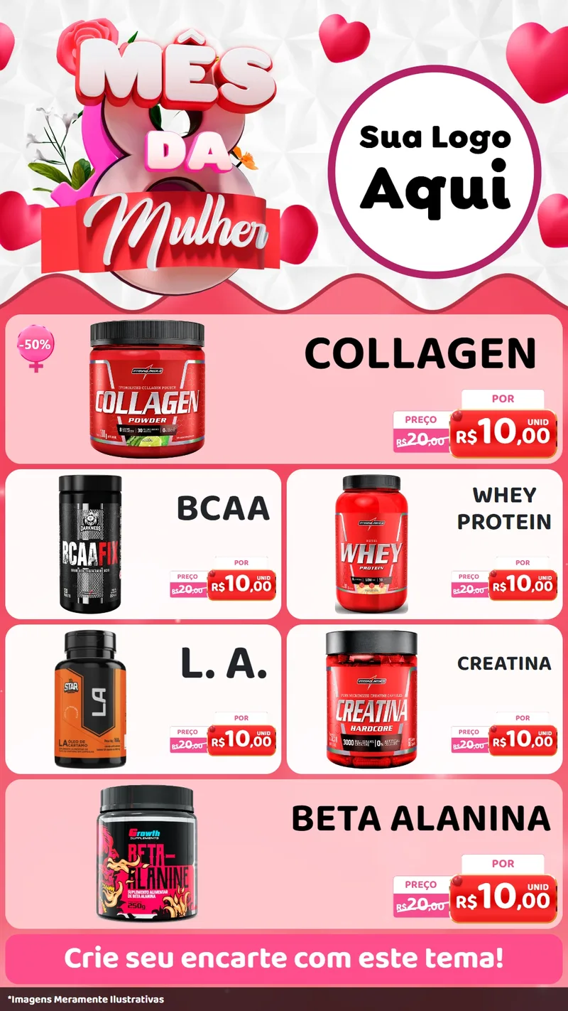 Modelo de TV para TV Vertical com o tema Mês da Mulher para Suplementos alimentares