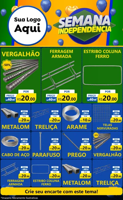 Modelo de Encarte para Encarte Grande com o tema Semana da Independência para Ferragens