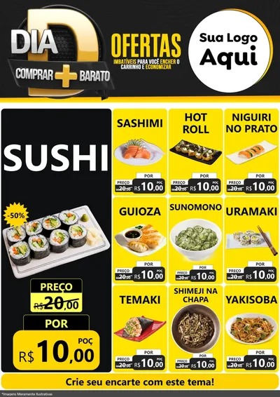 Modelo de Encarte para Encarte A4 Vertical com o tema Dia D Mais Economia para Comida japonesa