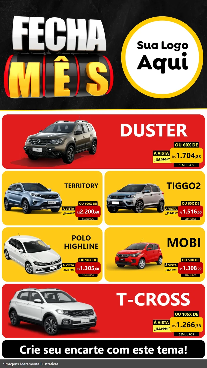 Modelo de TV para TV Vertical com o tema Fecha Mês para Concessionaria de Carros