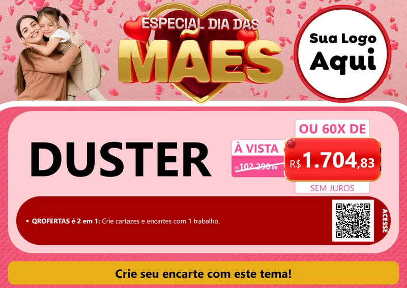 Modelo de Cartaz para Cartaz A4 Horizontal com o tema Especial Dia Das Mães para Concessionaria de Carros