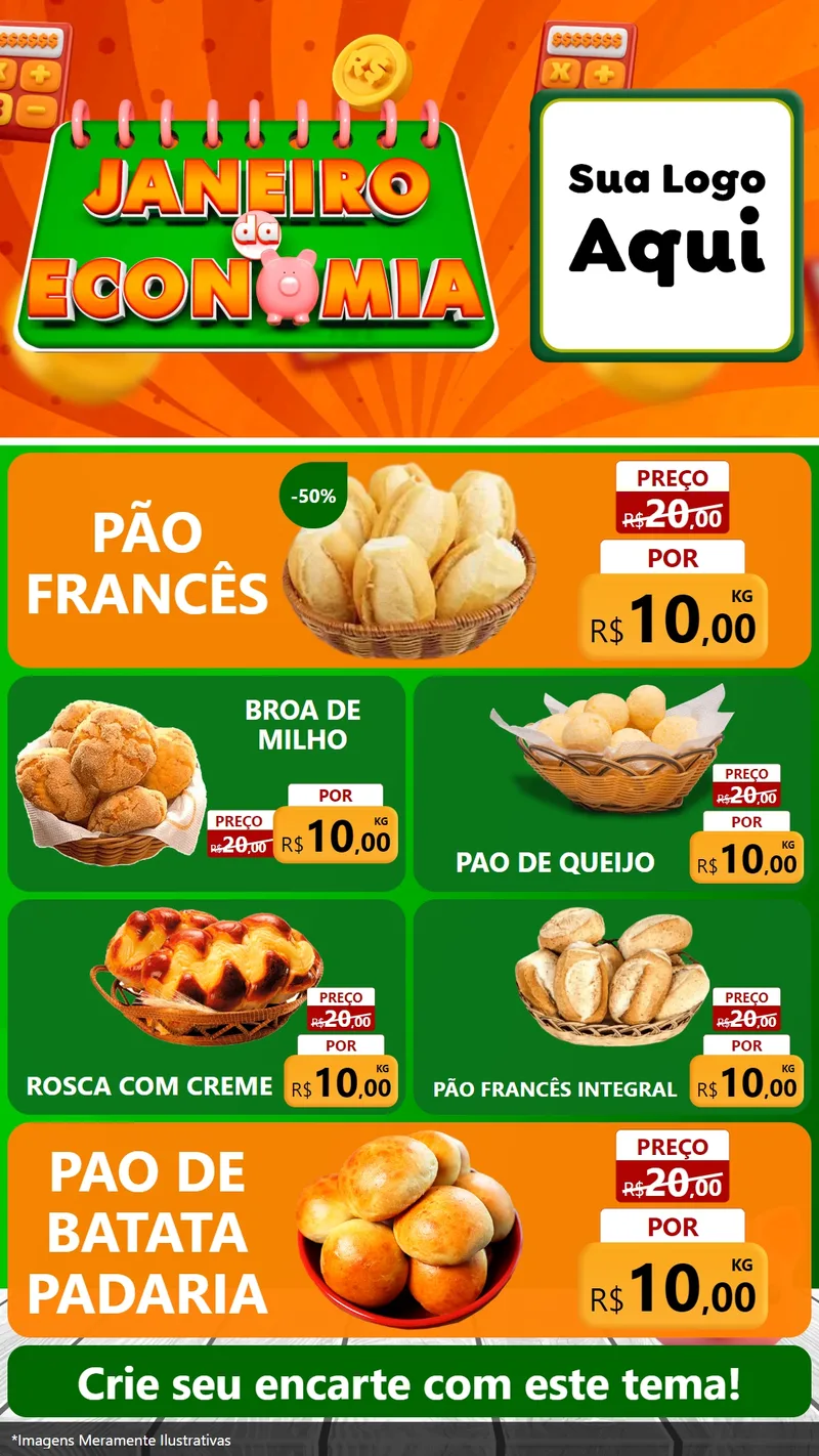 Modelo de TV para TV Vertical com o tema Janeiro da Economia para Padaria