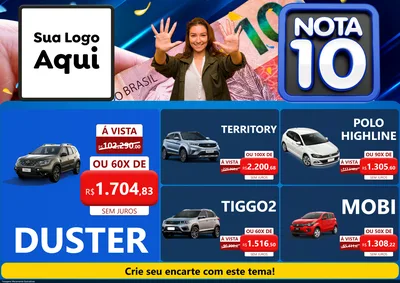 Modelo de Encarte para Encarte A4 Horizontal com o tema Nota 10 para Concessionaria de Carros