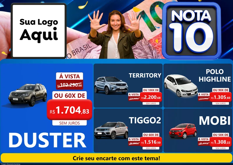 Modelo de Encarte para Encarte A4 Horizontal com o tema Nota 10 para Concessionaria de Carros