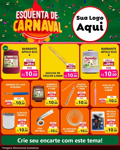 Modelo de Rede Social para Feed Instagram com o tema Esquenta de Carnaval para Armarinho e Aviamentos
