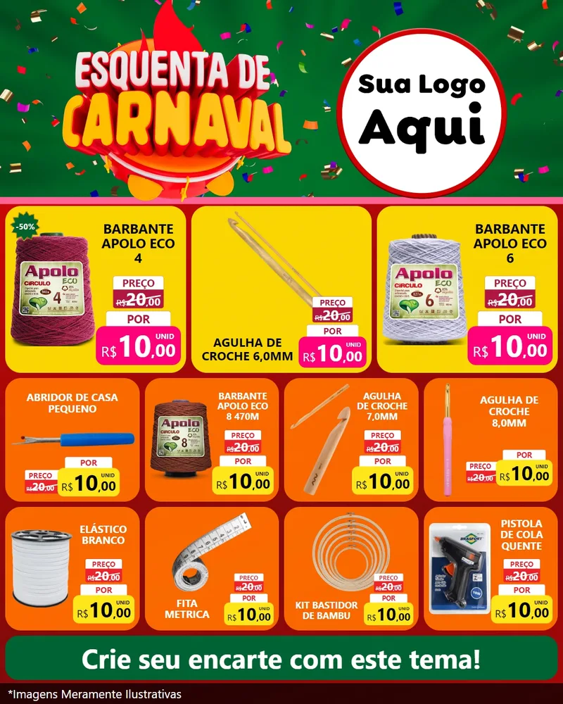 Modelo de Rede Social para Feed Instagram com o tema Esquenta de Carnaval para Armarinho e Aviamentos