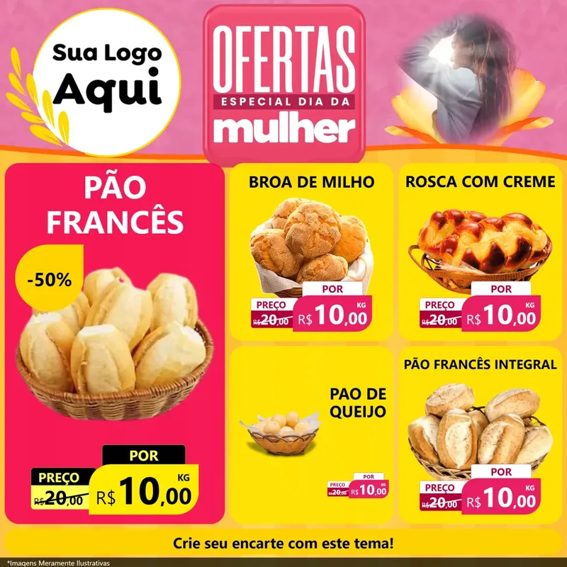 Modelo de Rede Social para Feed Facebook com o tema Ofertas - Especial Dia Das Mulheres para Padaria