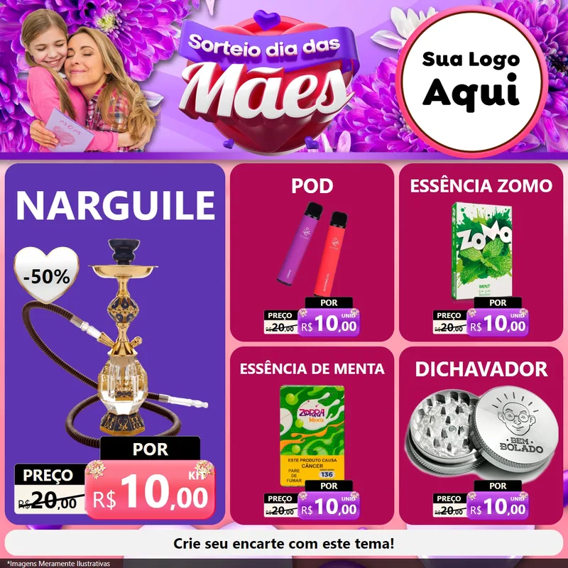 Modelo de Rede Social para Feed Facebook com o tema Sorteio Dia das Mães para Tabacaria