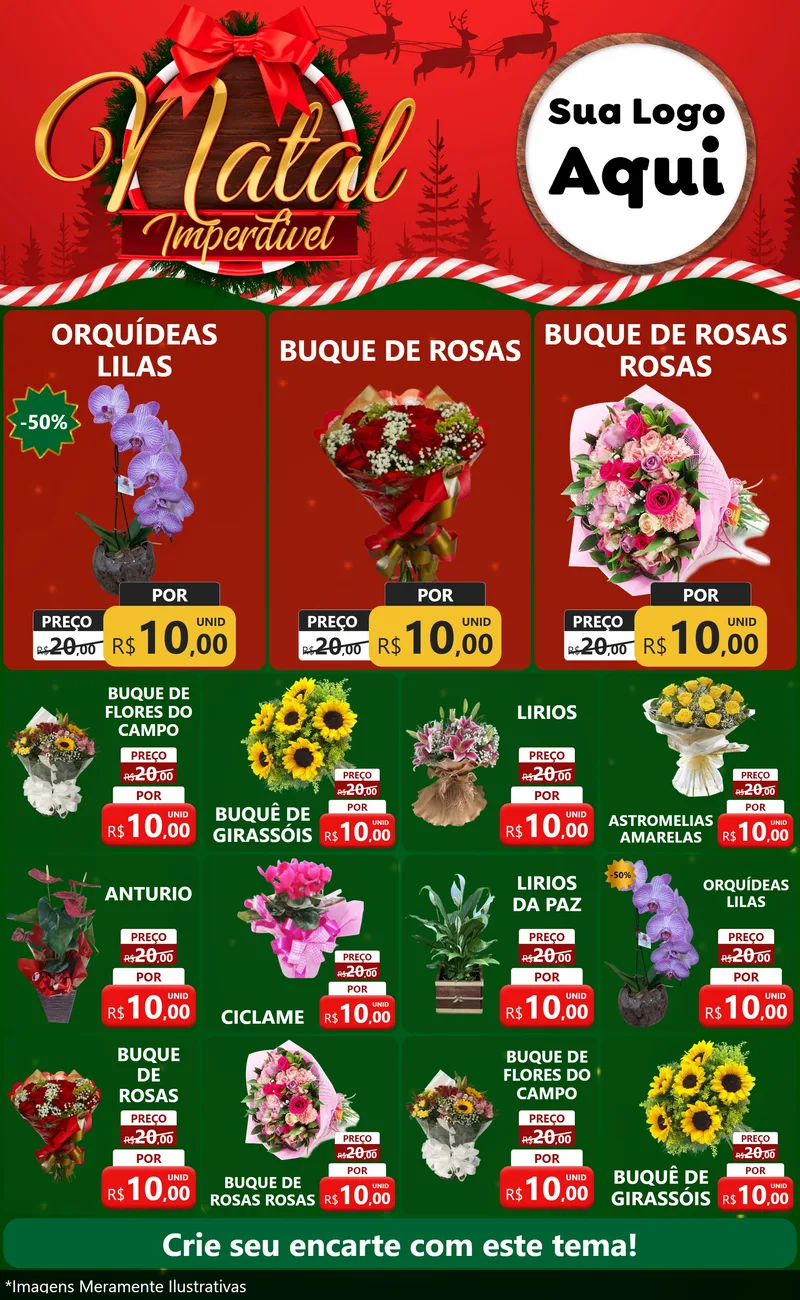 Modelo de Encarte para Encarte Grande com o tema Natal Imperdível para Floricultura e jardim