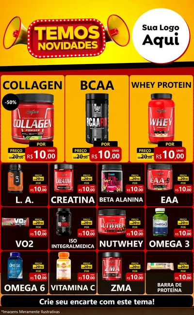 Modelo de Encarte para Encarte Grande com o tema Temos Novidades para Suplementos alimentares