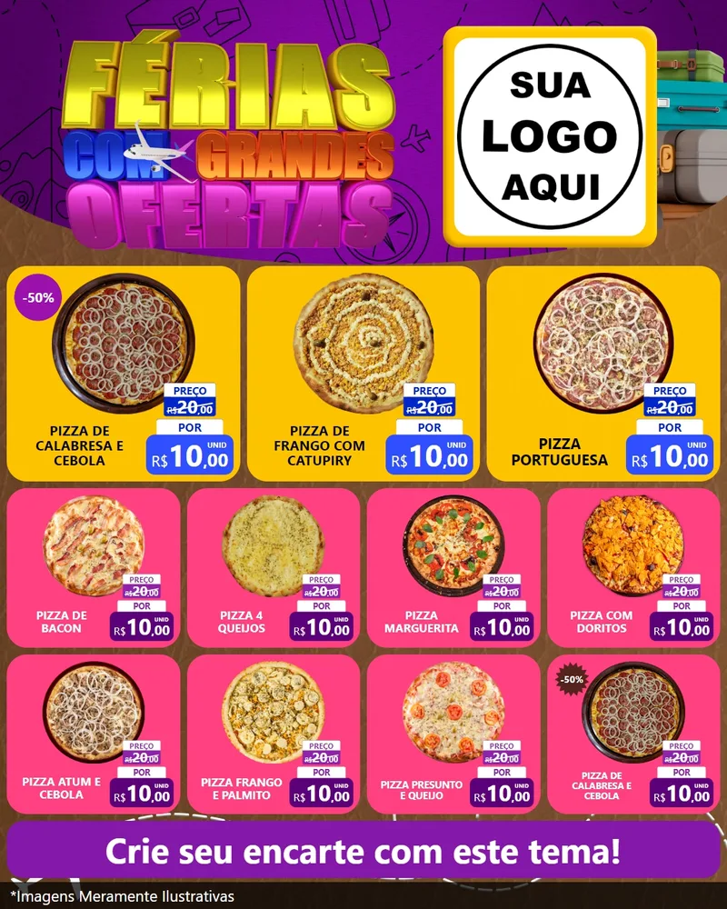 Modelo de Rede Social para Feed Instagram com o tema Férias com Grandes Ofertas para Pizzaria