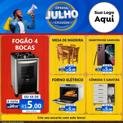 Modelo de Rede Social para Feed Facebook com o tema Oferta Exclusiva, Julho para Móveis e Eletro