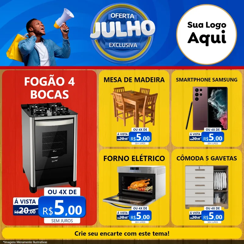 Modelo de Rede Social para Feed Facebook com o tema Oferta Exclusiva, Julho para Móveis e Eletro