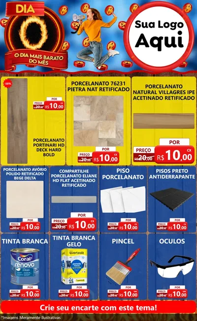 Modelo de Encarte para Encarte Grande com o tema Dia O - O Dia Mais Barato Do Mês para Pisos e revestimentos
