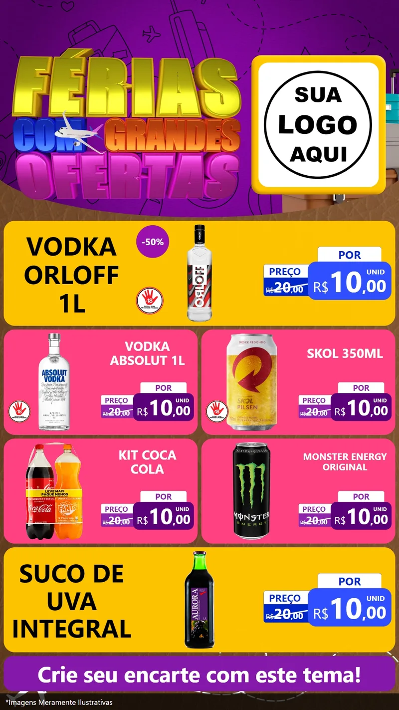 Modelo de TV para TV Vertical com o tema Férias com Grandes Ofertas para Distribuidora de bebidas