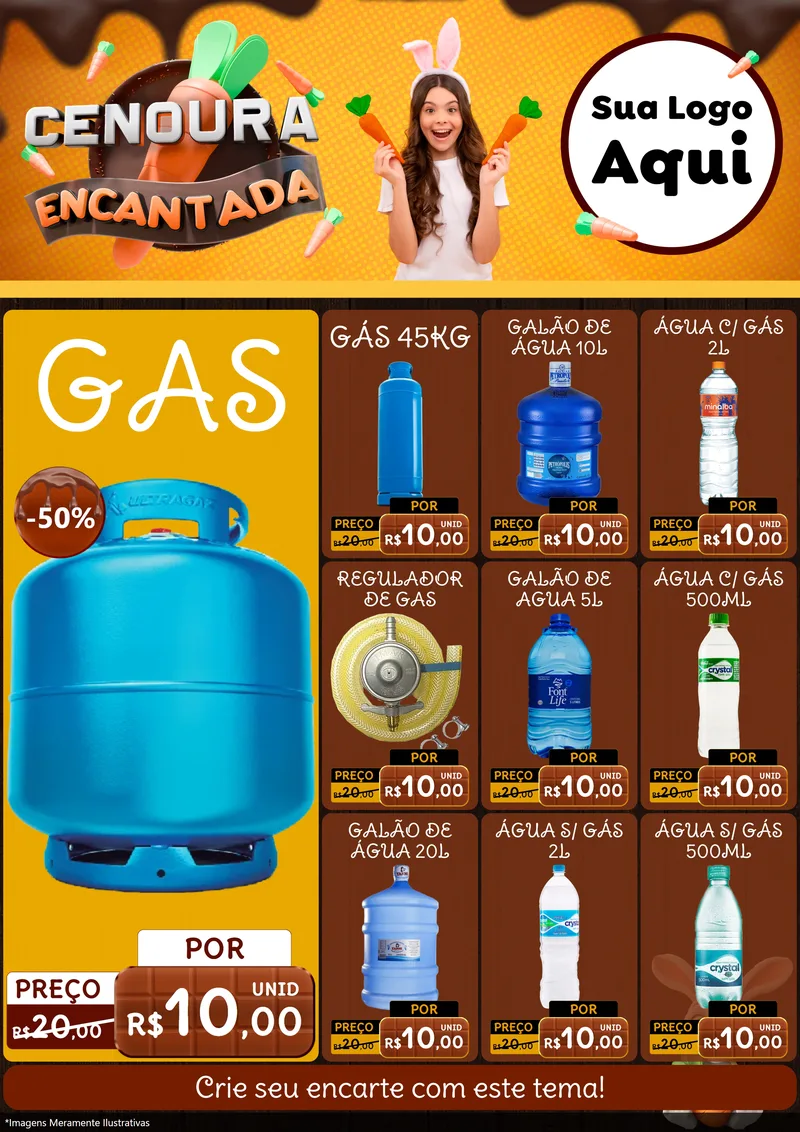 Modelo de Encarte para Encarte A4 Vertical com o tema Cenoura Encantada - Páscoa para Água e gás