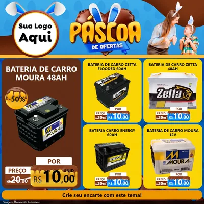 Modelo de Rede Social para Feed Facebook com o tema Páscoa de Ofertas para Baterias Elétricas